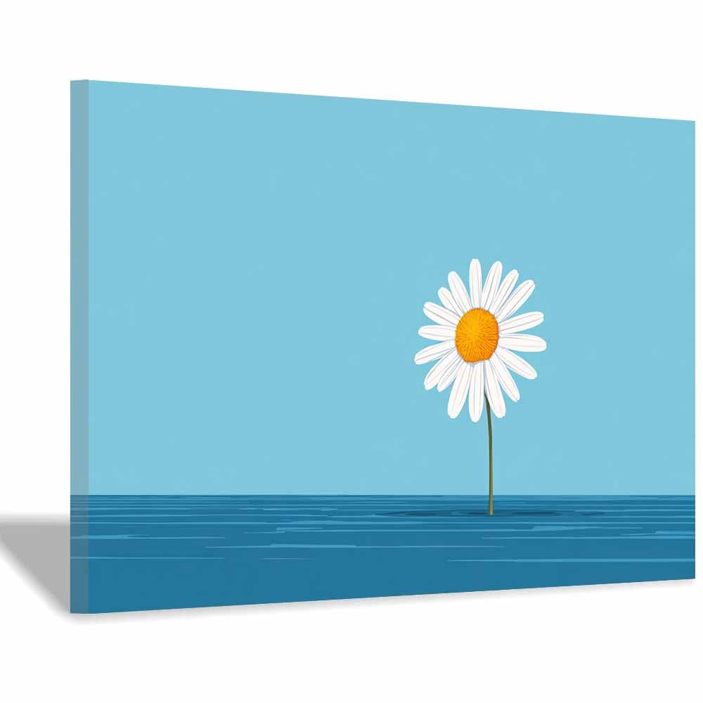 ZAMAEIU Landscape Canvas Painting Water-side bloomss Wall Decor, Modern Artwork, For Bedroom Living Room Bathroom Home Office Room Decorations(blue)-30x50cm Framed