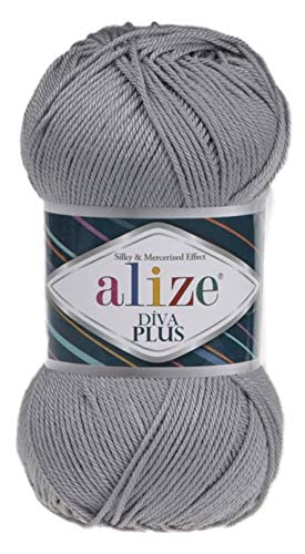Alize Diva Plus 100% Microfiber Acrylic Silk And Mercerized Effect 3 Dk & Light Worsted Yarn 1 Ball Skein 100Gr 240 Yds Color (87-Medium Grey) #TOP26