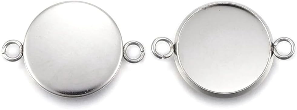 50pcs Adabele 304 Grade Stainless Steel Surgical Bezel Cup Frame Tray Connector Link Setting for 10mm Round Cabochon Photo Cameo Resin Jewelry Making SJF52-10