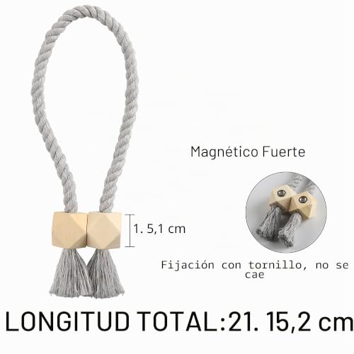 Miniatura 5 de Ocioli Paquete De 4 Alzapaños Magnéticos Fuertes Para Cortinas Para Exteriores, Alzapaños De Algodón Tejidos A Mano, Alzapaños Para Cortinas Gris, 4