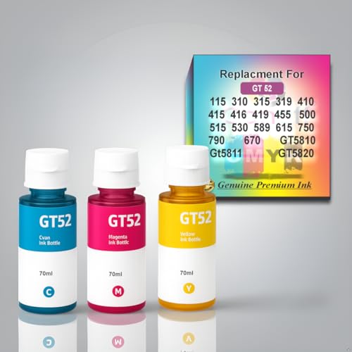 Image of CANOFF GT 52 Refill Ink Compatible for HP Ink Tank 115,310,315,319,410,415,416,419,455,500,515,530,589,615,750,790,670,GT5810,GT5811,GT5820 (GT52 CMY)