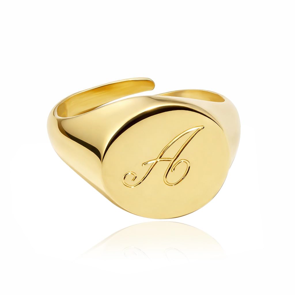ViMon Gioielli, ANELLO Chevalier Donna, REGOLABILE, Tondo con LETTERA incisa, in ARGENTO 925, placcato a scelta ORO ROSA,GIALLO e BIANCO