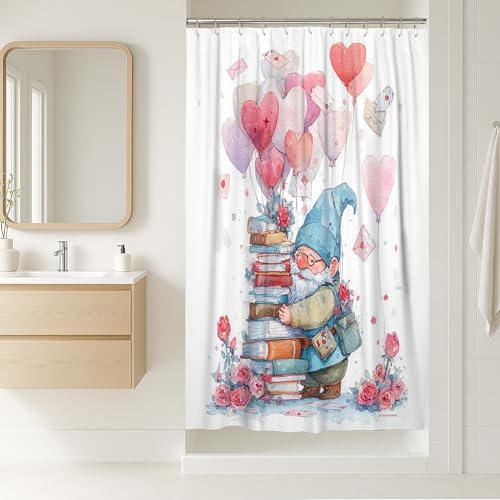 Duschvorhang mit Wichtelmotiv, verspielte Herzen, Luftballons, Valentinstag, pfirsichfarben, wasserdicht, Stoff-Design, Druck, Badevorhänge für Badezimmer, Badewanne, Wohnung, Dekoration, 91,4 x 183,9