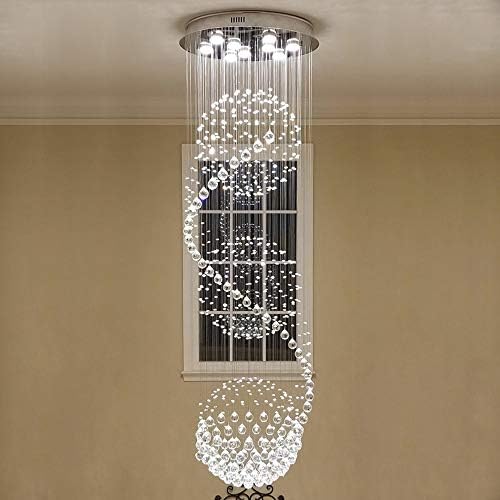 SEFINN FOUR Flush Mount Light LED Spiral Sphere Rain Drop Crystal Chandelier, Three-Balls 