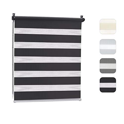 Laneetal Estor Enrollable Doble sin Abrazadera sin Perforación Estor Día y Noche Translúcido para Ventanas y Puerta (110x150cm Antracita)