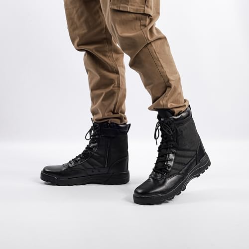 Mens MIG side zip & lace up Army Tactical Combat Boots (Black, UK3) - Image 2