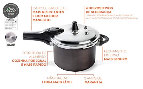 Panela De Pressão Brinox Pressure 4,2 Litros Fundo de Indução Revestimento Cerâmico Antiaderente Cam