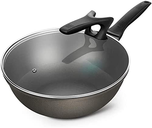 Wok Pan con tapa, fondo plano, aluminio fundido miniatura 1