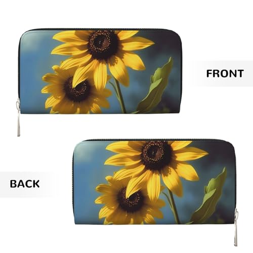 Sunflower Leather Wallet For Women Girl, Zip Around Credit Card Holder Long Pu Wallet Clutch Purse Waterproof Travel Handbag2