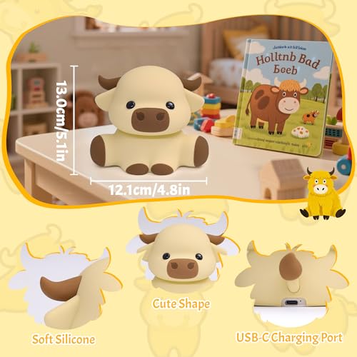 Image of OkiyiD Highland Cow Lamp, Dimmable Silicone Touch Night Light,Soft Glow Bedside Lamp for Bedroom or Desk Decor, Highland Cow Gifts, USB Powered with Gentle Illumination