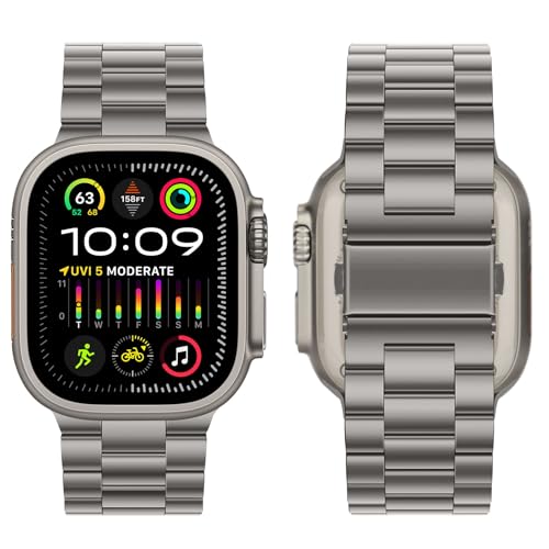 Image of HITZEE Compatible with Apple Watch Ultra Band 49mm Business Stainless Steel Metal Strap Men Women Link Bands Compatible for Apple Watch Ultra 3 /2 /1, 49mm Titanium