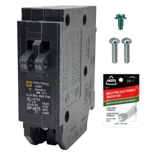 FalconSupply Genuine Square D HOMT1515 Tandem Circuit Breaker Kit (1 Pack) 15/15 Amp (15A/15A) Single-Pole 120V 10kAIC UL Listed Space Saver for Homeline Panel Workshop Garage RV