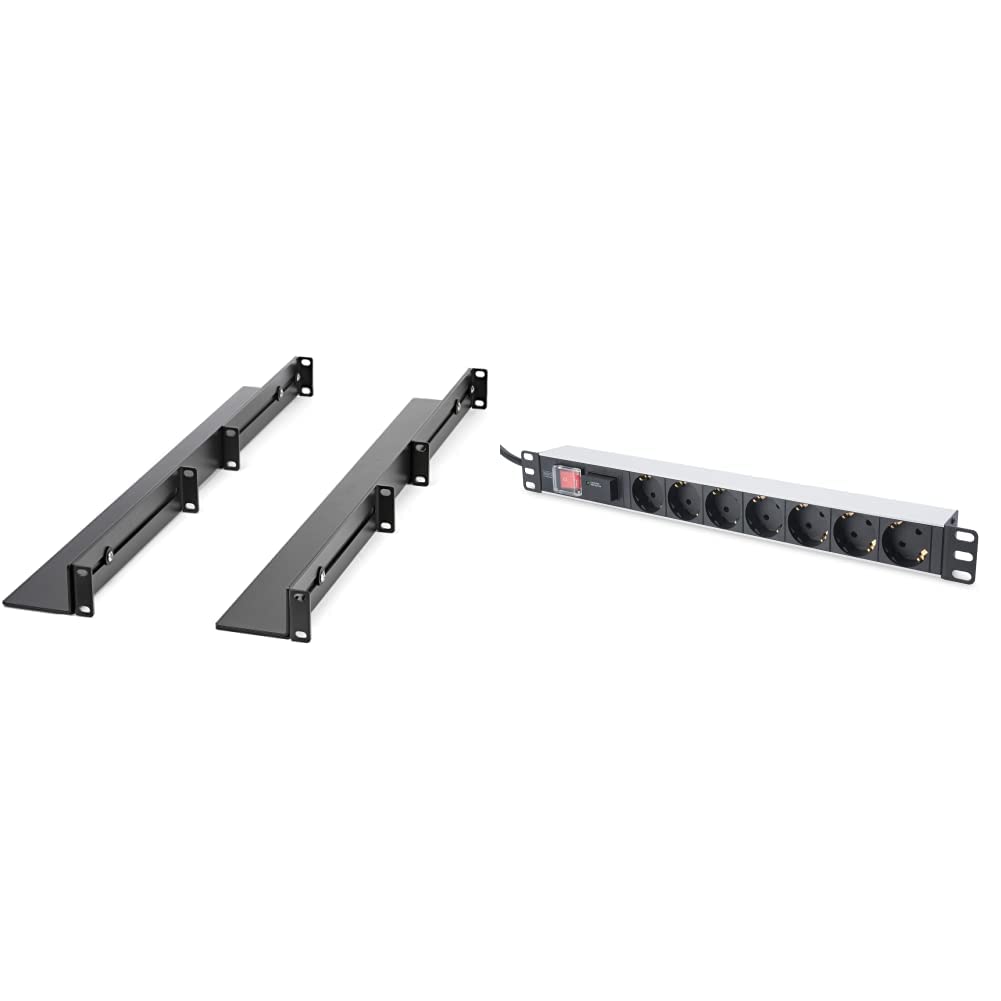 StarTech.com 1HE 19 Zoll Server Rack Schienen - 60,9-91cm Einstellbare Tiefe & DIGITUS 19" Steckdosenleiste - 7 Abgriffe - 1HE - 250VAC - 50/60Hz - 16A - 4000W - Mit Schalter & Überspannungsschutz