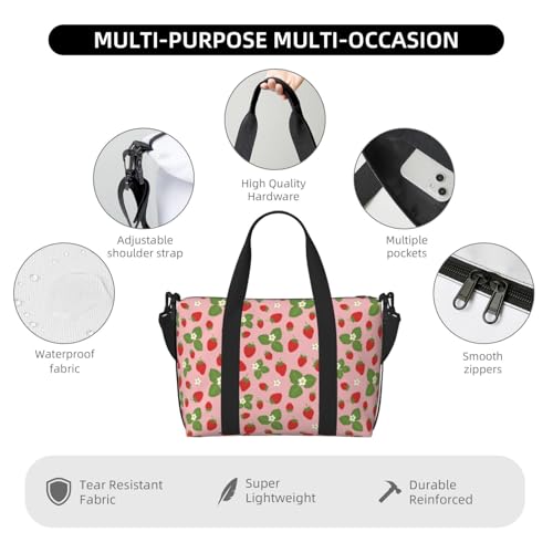 Carry On Duffle Bags Overnight Weekender Bags for Women, Cute Crisp Strawberry Flower Personal Item Travel Bag, Travel Essentials Sport Gym Bag for Men Women3