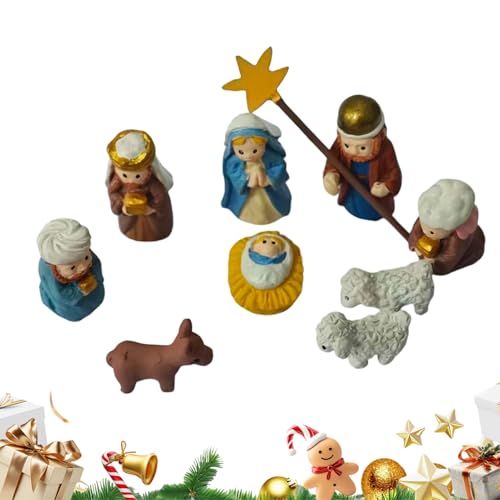 Tin Nativity Set, Portable Mini 3D Ornament, Decorative Holy Family Scene, Christmas Figurines with Collectible Tin Box Storage, Religious Display for Desk Shelf Office Bedroom Living Room Decoration