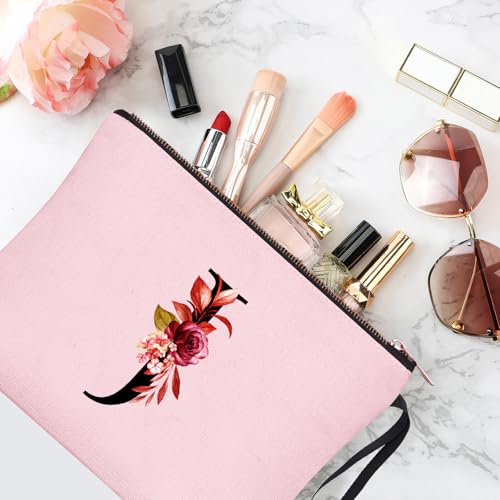 Image of Vavabox A-Z Personalized Makeup Bag, Birthday Gifts for Women Mom, Gifts for Best Friend, Bride Bridesmaid Cosmetic bag (J, 06-Pink)