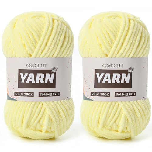 Image of 2 Packs Plush Chenille Chunky Crochet Yarn - Baby Yarn for Crocheting Soft - Velvet Yarns Knitting for Blankets Crafts - Fluffy Amigurumi Yarns 100g /131yds (2 Lemon Yellow)