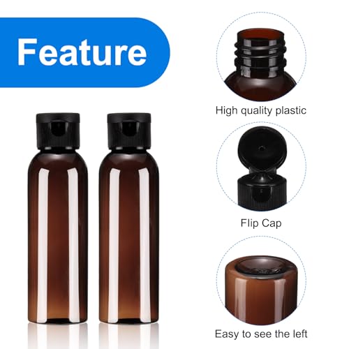 uxcell 2 Oz Plastic Bottles with Flip Caps, 200 Pcs Reusable Travel Size Containers with Lids Plastic Squeeze Refillable Dispensing Bottles for Shampoo, Body Soap, Toner(Brown Black)3