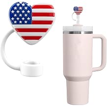 Straw Cover for Stanley Cup 10mm 0.4in American Flag Heart Shape Silicone Straw Topper for Stanley Tumbler 30Oz&40OZ
