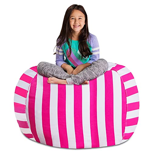 Posh Stuffable - Funda para puf de almacenamiento de animales de peluche para niños, organizador de juguetes para niños, XL de 48 pulgadas, rayas de lona rosa y blanco