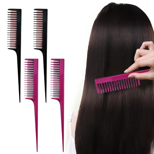 4 PCS Coloring and Highlighting Comb, Teasing Brush Hair Root Teasing Rat Tail Comb for Hair Cutting Hairdressing Styling