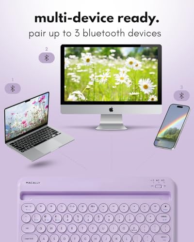 Macally Small Wireless Bluetooth Keyboard for iPad mini/Air/Pro, iPhone, Tablet, and Phone - 78 Key iPad Keyboard with Built-in Stand - Universal Compatible Multi Device - Purple - 2