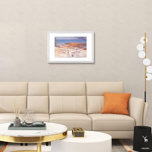 Image of Frametory, 16x24 Picture Frame with Mat for 12x18 Picture - High Definition Glass Wide Molding - Preinstalled Wall Mounting Hardware (White, 1 Pack)