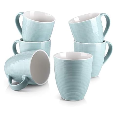 DOWAN Coffee Mugs Set - Mug Gift Set for Men Women Dad Mom, 17 Oz Large Coffee Mug Set of 6 with Handle, Ceramic Mugs for Coffee Tea and Cocoa, Turquoise Cover
