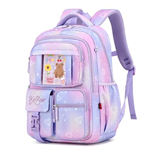 PIG PIG GIRL Girls Backpack, Lightweight Kids Backpack for Teen Girls Water Resistant School Backpack Kawaii Book Bag for Elementary Primary School,Purple