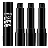 BADCOLOR 3PCS Black Face Body Paint Stick Set for Adults, Non-Toxic Hypoallergenic Eye Black Sticks for Halloween Baseball, Softball, Football, Lacrosse, Soccer, Hockey