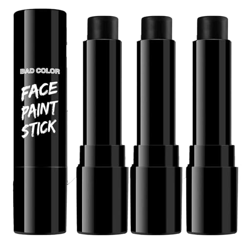 Image of BADCOLOR 3PCS Black Face Body Paint Stick Set for Adults, Non-Toxic Hypoallergenic Eye Black Sticks for Halloween Baseball, Softball, Football, Lacrosse, Soccer, Hockey