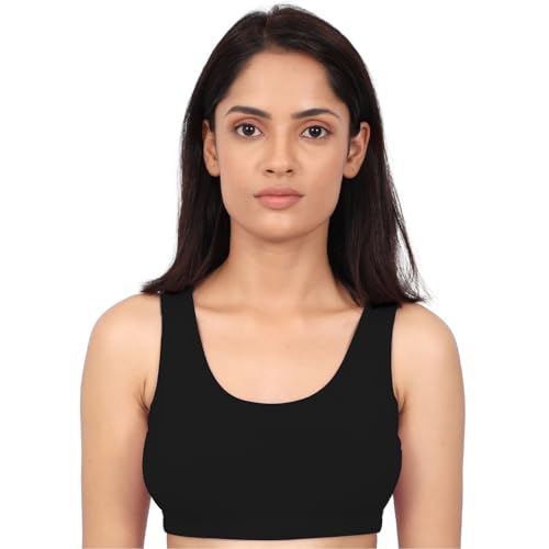 Image of DChica Sports Bra for Women, Cotton Non Padded Full Coverage Non-Wired T-Shirt Gym Workout Bra with Regular Broad Strap, Activewear Training Bra for Ladies