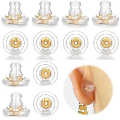 Ruzister 12 Stück Gold hypoallergener Silikon-Ersatz für Ohrstecker/hängende Ohren, Silikon-Ohrring-Ersatz für Ohrstecker/hängende Ohren, hypoallergene Ohrring
