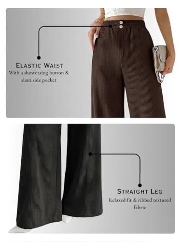 Image of SMOWKLY Authentics Women's Trendy Casual Corduroy Stretchable Baggy Loose Korean Trouser with Pockets || High Rise Elastic Waist Going Out Lounge Pants || Wide Leg Summer Pants for Woman