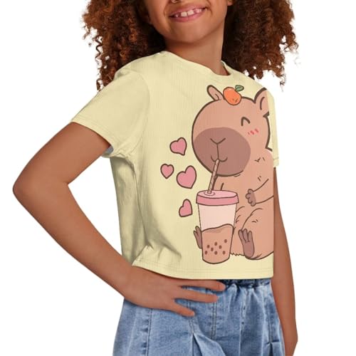 Image of Kids Crop Top Short Sleeve T-Shirts for Girls Size 5-14