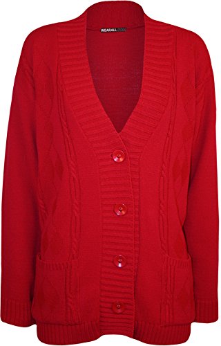 Image of WearAll Plus Size Womens Button Long Sleeve Pocket Top Ladies Knitted Cardigan - 4-22