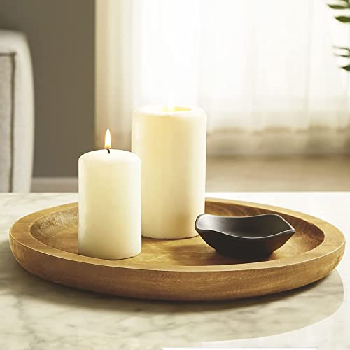 Athaliah Wooden Decorative Tray, 12.5" Hand Carving Rustic Round Wood Trays, Natural Solid Wood Ottoman Tray For Home Kitchen Countertop Table Centerpiece Decor #TOP1