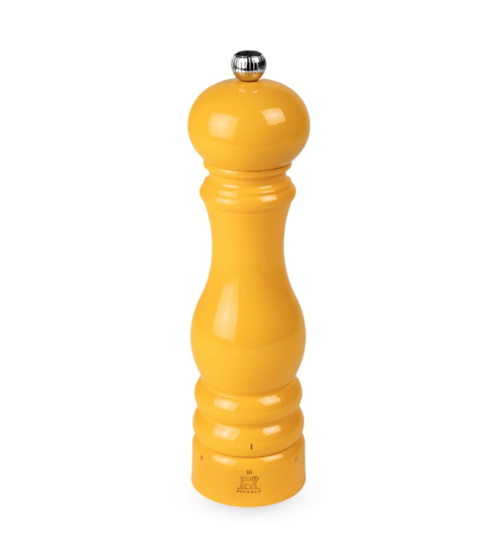 PEUGEOT - Salzmühle Paris u‘Select 22 cm - 6 Mahlgrade - Innovatives Zirlion-Mahlwerk für pulverfeines Salz - Aus PEFC-zertifiziertem Holz - Französisches Know-how - Safrangelb lackiert