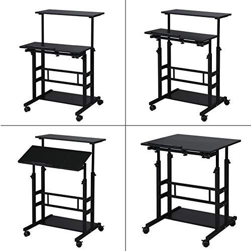 UNICOO Mobile Standing Desk, Portable Standing Desk,Height Adjustable Small Stand Up Desk Converter with Wheels - Ergonomic Rolling Desk Laptop Cart for Home Office (U101-Black) - Thumbnail 6