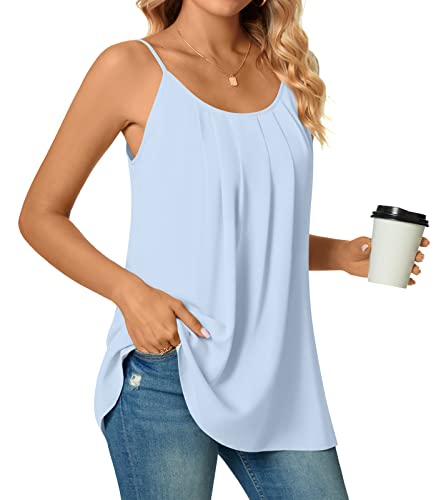 Netsmile Womens Summer Tank Tops Adjustable Spaghetti Strap Camisole Sleeveless Casual Tunic L, Light Blue #TOP1