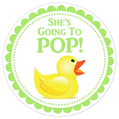 She's Going to Pop Stickers, Green and Yellow Duck Baby Shower Labels (40 count, 2 inch round)