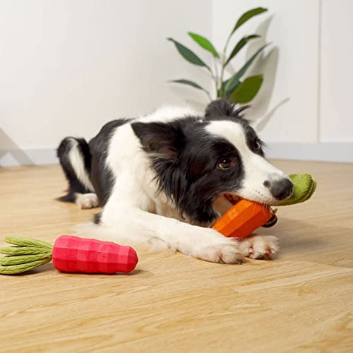 INIFLM Quietschendes Karotten-Kauspielzeug, unzerstörbares Gummi-Hundespielzeug für aggressive Kauer, interaktives Leckerli-Spielzeug für Welpen, mittelgroße Hunde (Orange)