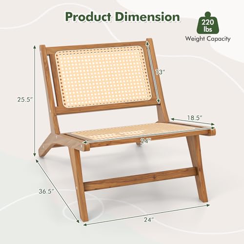 Sillón reclinable con ratán y madera teca marrón miniatura 3