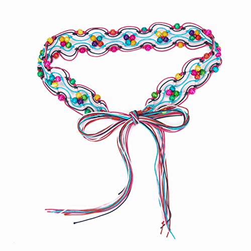 Iluvatar Women's Tassel Knotted Belt Colorful Woven Waistband Women's Bohemian Style Cross Knotted Hand Woven Belt Waist Rope #TOP6