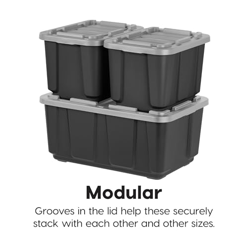 Image of IRIS USA 4-Pack 27 Gallon Storage Bins with Lids |Made in USA| Heavy Duty Plastic Tote Containers for Truckbed Tool Box Organization, Large - Gray