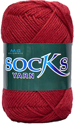 Image of M.G ENTERPRISE Premium Socks high Strength Nylon Yarn Suitable for Socks, Accessories, and Home Decor. 500 gm Red, Suitable for Both Crocheting & Knitting. EFGB