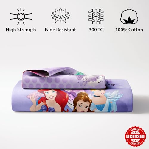 Image of Sassoon Disney Princess (Purple) Digital Printed, Cotton Single Bedsheet, 300 TC, 1 Pillow Cover, Fade Resistant, Bedsheet for Kid's Bedroom, (1.50m X 2.35m)