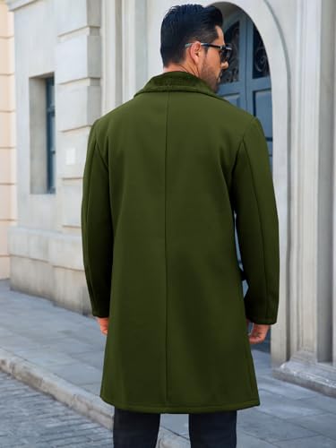 Image of Runcati Mens Trench Coat Double Breasted Notched Collar Fleece Jacket Slim Fit Fall Winter Fuzzy Pea Coats Warm Overcoat