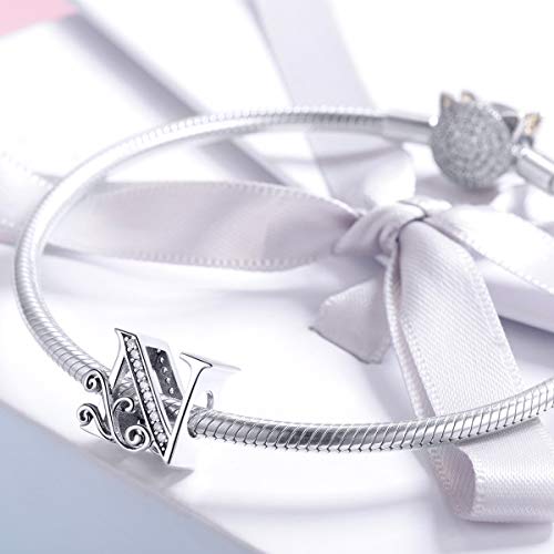 Image of Eternalll Jewellery - Spacer Beads Authentic 925 Sterling Silver Charms Vintage A-Z Letter Alphabet Charms for Bead Bracelets Women Charm Diy Jewelry