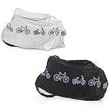 Material: Fabricado en plástico resistente al agua, de alta densidad y durabilidad, estable y súper hermético. Doble impermeable, una hebilla en la parte inferior hace que la funda sea más segura para que no se la lleve el viento. Ideal para varias bicicletas, bicicleta de montaña / bicicleta de carreras / motocicletas de tamaño pequeño.